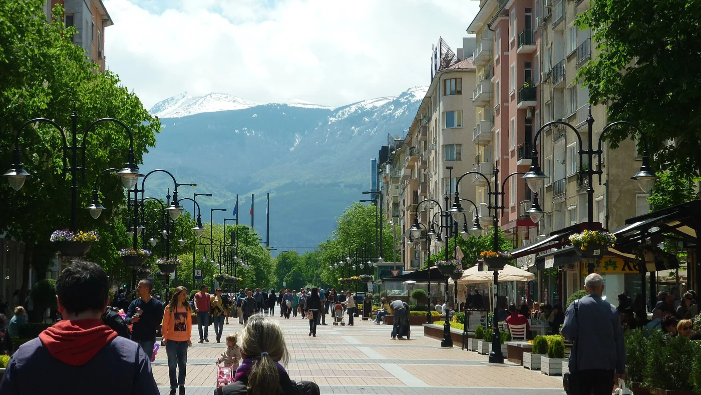 Vitosha Boulevard in Sofia leading towards Vitosha mountain
